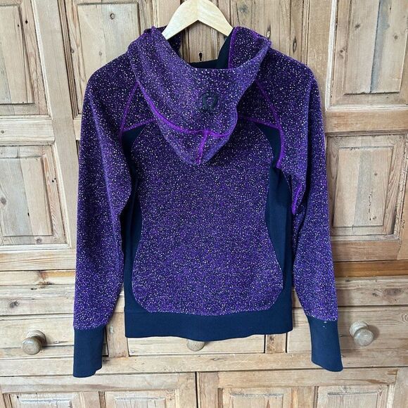 Lululemon 6 Black Purple Hoodie Full Zip Scooba Hood Pockets Speckled - Picture 8 of 13
